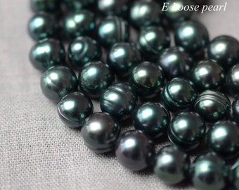 Freshwater pearl Potato pearl 8.5-9.0mm leather pearl Large hole pearl Loose pearl round pearl necklace peacock 42pcs Full Strand PL2491