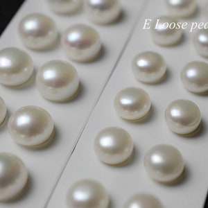 AAAA luster Button pearl 8.0-8.3mm 9.4-9.8mm 10.4-10.8mm stud earrings half hole bread pearl Wholesale Freshwater pearl Loose pearls white