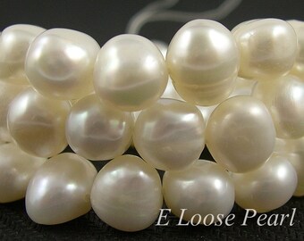 Baroque pearl 7.5-8.5mm leather pearl Large hole Freshwater pearl Potato loose pearl necklace Pebble bead White 43pcs Full Strand PL3006