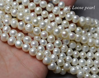 Potato pearl 7.5-8.2mm Freshwater real pearls leather pearl Large hole pearl wholesale loose pearl necklace beads white Full Strand PL2394