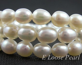 AAA genuine Rice pearl 6.5-7.5mm X 8.5-9.5mm freshwater pearl large hole Natural White Teardrop Wheat loose pearl Necklace bead 43pcs PL6020