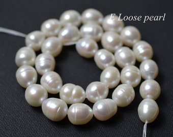 Freshwater pearl 11.5-12.5mm X 13-14.5mm Rice pearl leather pearl large hole wholesale loose pearl necklace White 26pcs Full Strand PL6219