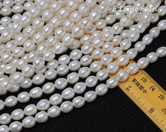 Rice pearl 8.5-9.5mm X 10-11mm leather pearl Large hole pearl freshwater pearls wholesale loose pearl beads white 35pcs Full Strand PL6309