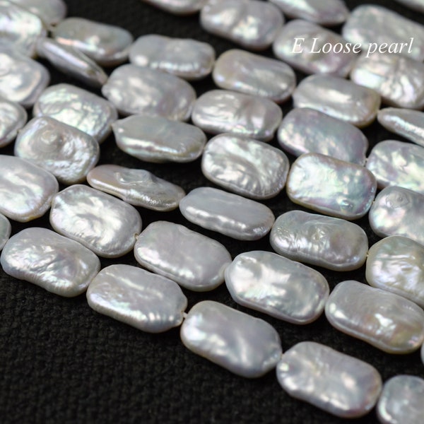 Rectangle pearl 11-12mm Freshwater pearl White Genuine luster Square Loose pearl wholesale pearl bead 21pcs Full Strand PL4549