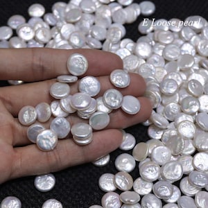 AAA++ Good Quality Coin pearl 12-12.5mm Freshwater pearl Stud earrings pearl Ear Studs pearl necklace White loose pearl beads PL7110