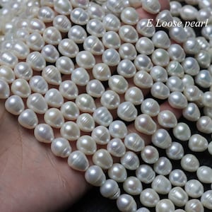 Rice pearl 9.5-10mm X 11-12mm water drop freshwater pearl leather pearl Large hole wholesale loose pearl natural white Full Strand PL6315