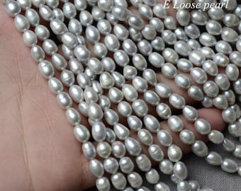 Rice pearl 5-5.5mm X 6.5-7.5mm seeds leather pearl Large hole freshwater pearl loose pearl necklace beads 50pcs gray Full Strand PL6296