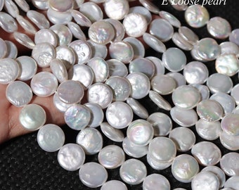 Coin pearl 12-13mm Freshwater pearl earrings loose pearl necklace beads earring White Bridal design wedding PL4649