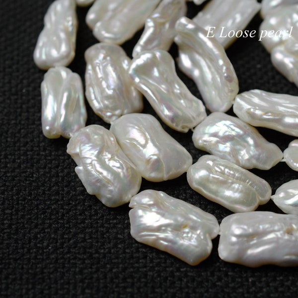 Biwa perle 13-15mm cuir perle grand trou perle perle d'eau douce boucles d'oreilles perle lâche perle blanc naturel 15 pièces plein brin PL4458