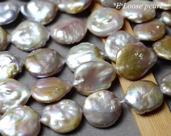 Coin pearl 19-22mm Freshwater pearls Water drop wholesale pearl loose pearl necklace beads wedding Purple Full Strand PL4477