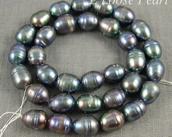 Freshwater pearl Rice pearl 9.5-10.5mm X 11.5-13mm Large hole pearl wholesale pearl loose pearl necklace beads 33Pcs Peacock Purple PL6109