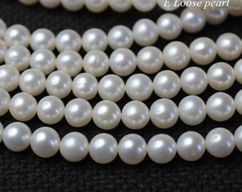 Round pearl 6.5-7.2mm Freshwater pearls Potato leather large hole loose pearl beads wholesale necklace Natural White Full Strand PL2542