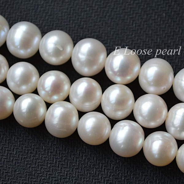 Freshwater pearl 9.5-10.5mm Round Potato loose pearl beads Large hole pearl White 40pcs full Strand PL2120