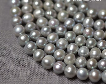 Freshwater pearl 6.5-7mm Potato pearl leather large hole pearl wholesale loose pearl necklace earring gray Full Strand PL2321