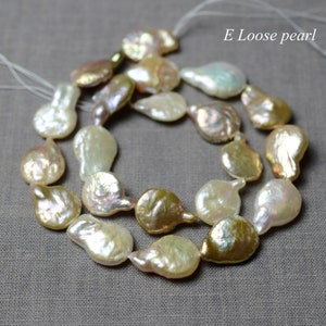 Freshwater real pearls Coin pearl 13-14mm Water drop teardrop pearl loose pearl beads necklace White 21pcs Full Strand PL4478