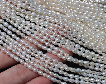 Rice pearl 3.5-3.8mm X 4.5-5.5mm seeds prarl Freshwater pearl good Luster necklace loose pearl beads Natural White Full Strand PL6324