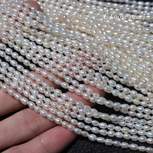 Rice pearl 3.5-3.8mm X 4.5-5.5mm seeds prarl Freshwater pearl good Luster necklace loose pearl beads Natural White Full Strand PL6324