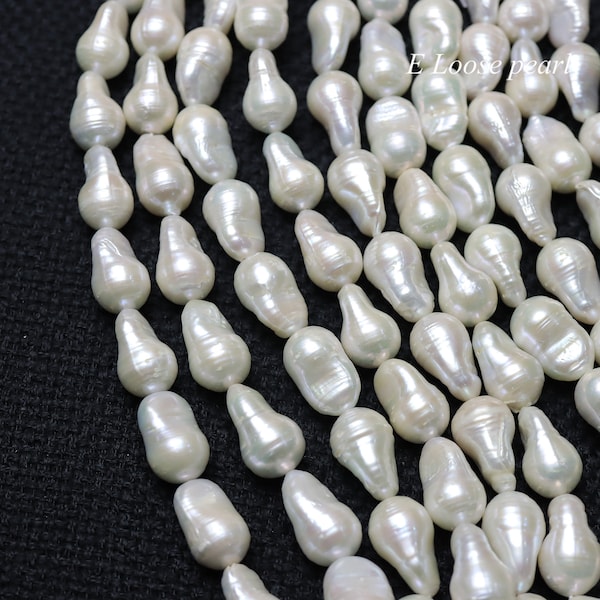 Perla nucleada de 11-12 mm, perla de agua dulce, perla de cuero, agujero grande, perla Flameball, collar de perlas sueltas blancas PL4590