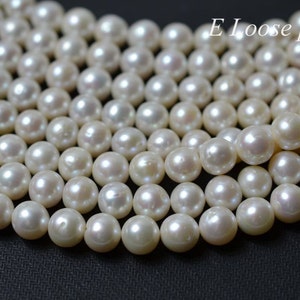 Round pearl 9.5-10.5mm Large hole pearl natural white Potato Freshwater pearl Necklace pearl earrings Loose pearl full Strand PL2262 image 4