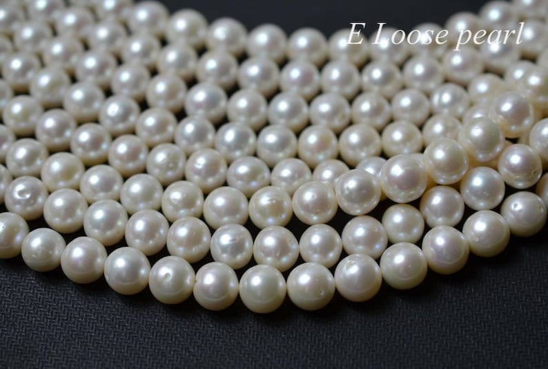 Round pearl 9.5-10.5mm Large hole pearl natural white Potato Freshwater pearl Necklace pearl earrings Loose pearl full Strand PL2262 image 4