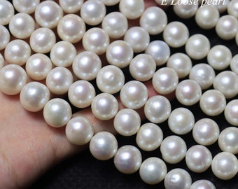 Round pearl 11.5-13mm Freshwater pearl large hole leather pearl wholesale Potato pearl loose pearl beads White Full Strand PL2605