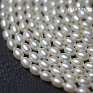genuine Rice pearl 5.5-6mm X 7-8mm Large hole pearl freshwater pearls loose pearls Rice pearl necklace beads 47pcs White Full Strand PL6241
