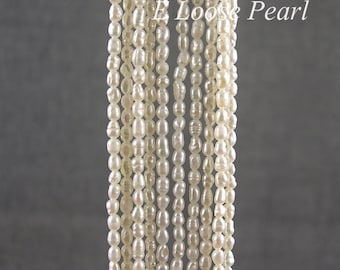good Luster Rice pearl 2.8-3.0mm X 3.5-4.5mm Freshwater pearl seed prarl necklace loose pearl beads Natural White 80pcs Full Strand PL6026