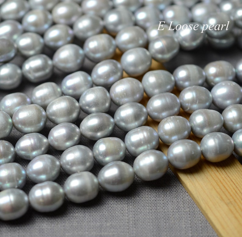 Rice pearl 9.5-10.5mm X 11.5-12.5mm leather pearl Large hole Freshwater real pearl wholesale pearl loose pearl necklace beads Gray PL6195 image 1