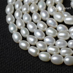 prawdziwa perła ryżowa 7,5-8,2 mm X 9,5-10,5 mm perła słodkowodna perła skórzana duży otwór łezka luźna perła 38 szt. biały pełny sznur PL6303