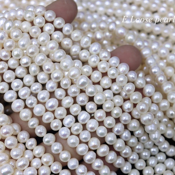 Round Potato pearl 6-6.5mm Freshwater pearl leather Large hole pearl Loose pearl bead necklace Natural White Full Strand PL2578