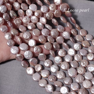 Coin pearl 11-12mm Freshwater pearl earrings loose pearl luster necklace bead wedding Purple Full Strand PL4672