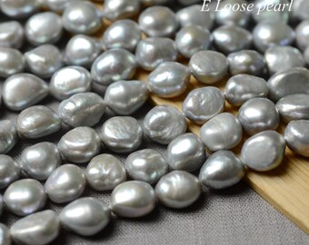 Baroque pearl 9.5-10.5mm Freshwater pearl leather pearl large hole pearl Luster Pebble loose pearl beads necklace gray Full Strand PL3219