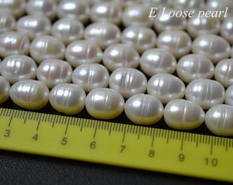 Rice pearl 10.5-11.5mm X 13-14mm Freshwater pearl leather pearl large hole pearl necklace loose pearl bead White 27pcs Full Strand PL6218