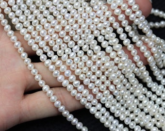 seed pearl Potato pearl 4-4.3mm Luster Freshwater pearl white loose pearl necklace beads wedding Full Strand PL5072