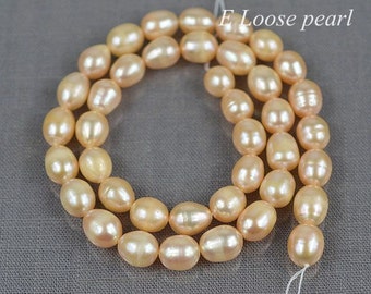 Rice pearl 7.5-8.5mm X 9.0-10mm Freshwater pearl leather Large hole pearl wholesale loose pearl necklace beads Peach Full Strand PL6196