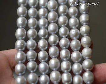 Rice pearl 8.5-9.5mm X 10-11mm freshwater pearls leather Large hole pearl genuine loose pearl beads necklace bead gray wedding PL6239