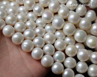 Round Potato pearl 11.5-13mm Freshwater pearl Large hole leather pearl wholesale loose pearl beads 30pcs White Full Strand PL2480