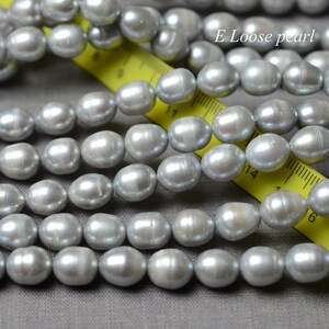 Rice pearl 9.5-10.5mm X 11.5-12.5mm leather pearl Large hole Freshwater real pearl wholesale pearl loose pearl necklace beads Gray PL6195 image 6