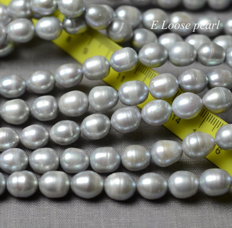 Rice pearl 9.5-10.5mm X 11.5-12.5mm leather pearl Large hole Freshwater real pearl wholesale pearl loose pearl necklace beads Gray PL6195 image 6