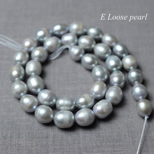 Rice pearl 9.5-10.5mm X 11.5-12.5mm leather pearl Large hole Freshwater real pearl wholesale pearl loose pearl necklace beads Gray PL6195 image 4