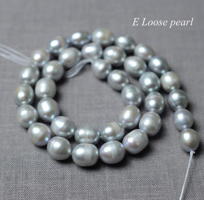 Rice pearl 9.5-10.5mm X 11.5-12.5mm leather pearl Large hole Freshwater real pearl wholesale pearl loose pearl necklace beads Gray PL6195 image 4