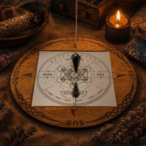 Metatron's Cube, 20cm Wooden Dowsing Board with Mirror – Pendulum Board – Sacred Geometry – Divination Tool – Handmade in France