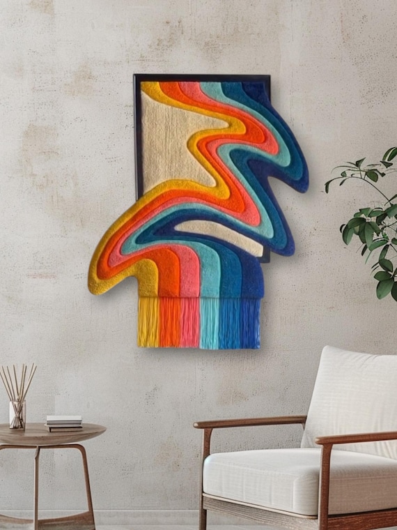 Handmade Tufted Wool Silk Wall Art – Abstract 3D Textile Tapestry (40"x40") Bold Accent Colors, 2-in-1: Luxury rug & wall art