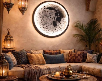 Lámpara de pared grande con forma de luna, decoración lunar de yeso tallada a mano, luz con alimentación USB, puesta de sol, océano, aurora boreal, luz de fuego... Decoración para dormitorio y sala de estar