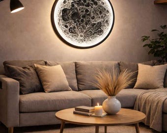 Large Moon Wall Lamp – Hand Carved Plaster Lunar Home Decor, Realistic Light with RGB LED, 16 Colors and Moods, Remote Control and App