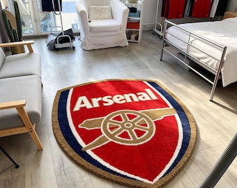 Custom Football Club Logo Rug - Handmade Tufted Arsenal Crest Carpet for Wall Hanging or Game Room Floor Decor (24x20")