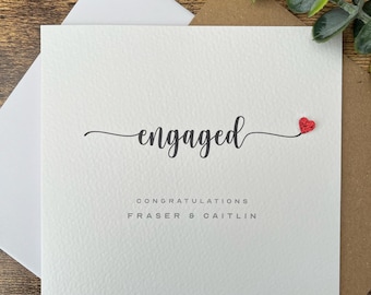 Personalised Engagement Card: Red 3D Glitter Heart,Congratulations Card Free Standard Delivery