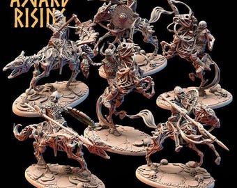 Miniaturas de resina de jinetes de esqueletos DRAUGR para juegos de rol y guerra.