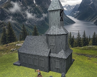 Iglesia de Hrimstead: terreno de aldea impreso en 3D para juegos de rol de fantasía, apocalipsis moderno y juegos de guerra de mesa.