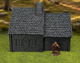 Cabaña modular de madera Hrimstead – Terreno para juegos de guerra de 28 mm, techo desmontable, construcción para juegos de rol de mesa.